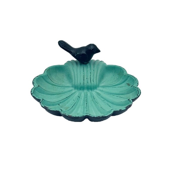 Cast Iron Scalloped Shell with Perched Bird Soap Holder Jewelry Change Keys Tray - Picture 2 of 9